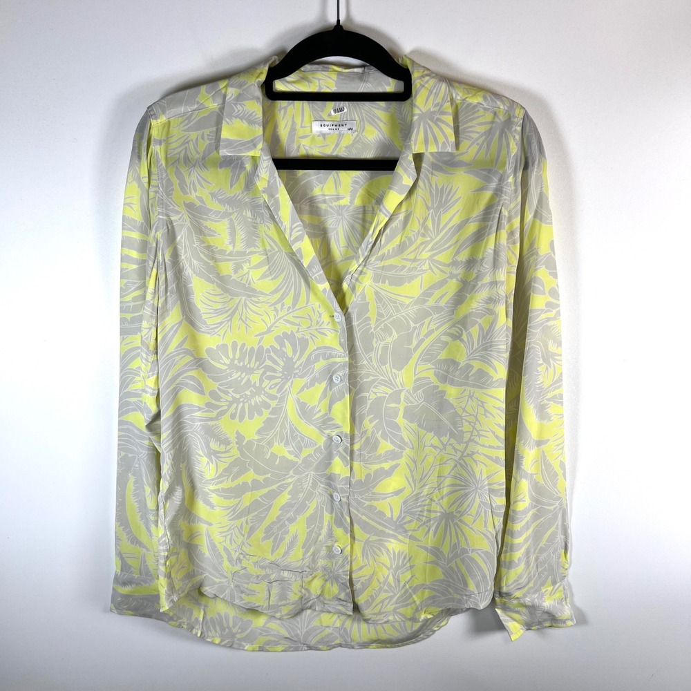 EQUIPMENT Femme Tropical Leaf Print Silk Button Up‎ Shirt Blouse M/M